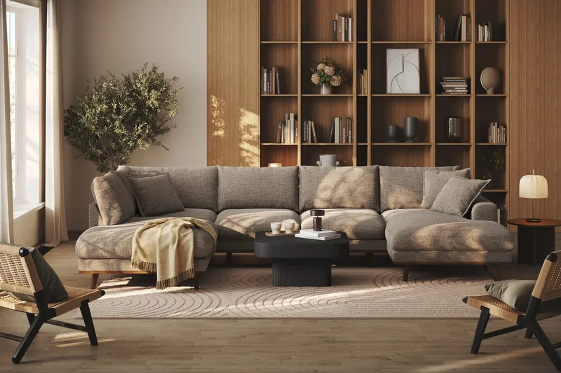 Copenhagen Premium 5-seters Venstrevendt U-formet Dyp Sofa med Divan og Sjeselong i Chenille - Brun - Møbler - Sofaer - U Sofa
