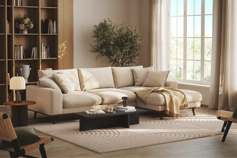 Copenhagen Premium 4-seters Høyrevendt L-formet Dyp Divansofa i Chenille - Beige - Møbler - Sofaer - Sofa med chaiselong