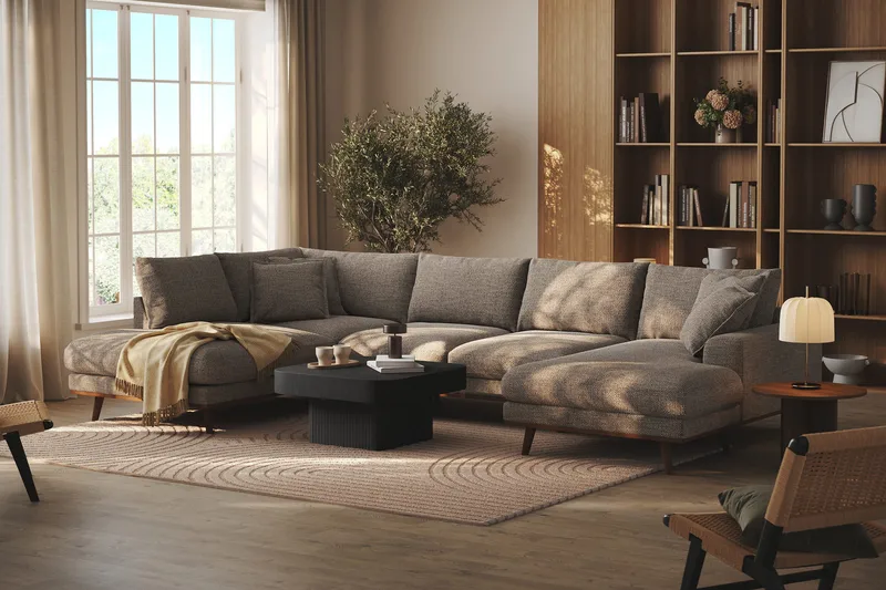 Copenhagen Premium 5-seters Venstrevendt U-formet Dyp Sofa med Divan og Sjeselong i Chenille - Brun - Møbler - Sofaer - U Sofa