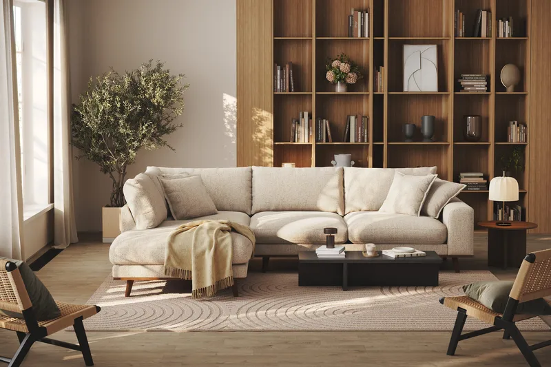 Copenhagen Premium 4-seters Venstrevendt L-formet Dyp Sjeselongsofa i Chenille - Beige - Møbler - Sofaer - Sofa med chaiselong