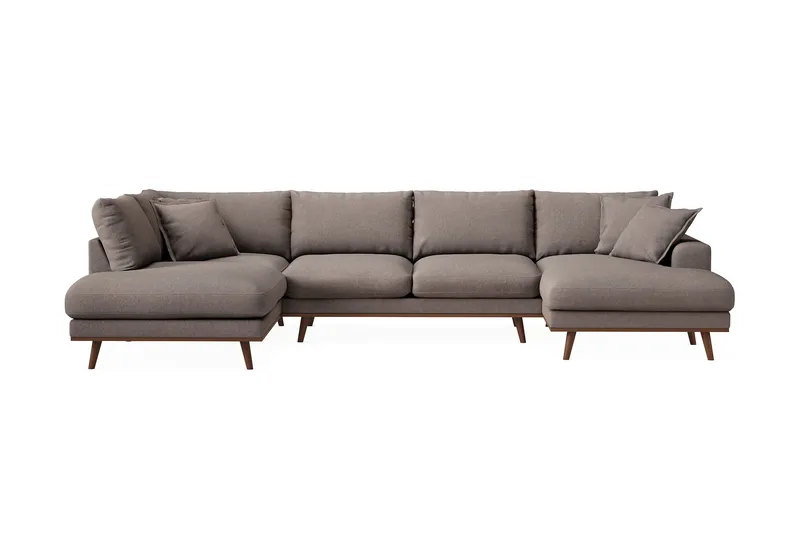 Copenhagen Premium 5-seters Venstrevendt U-formet Dyp Sofa med Divan og Sjeselong i Stof - Brun - Møbler - Sofaer - U Sofa