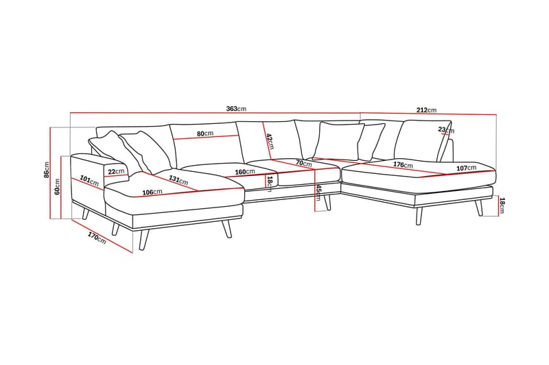 Copenhagen Premium 5-seters Høyrevendt U-formet Dyp Sofa med Divan og Sjeselong i Stof - Brun - Møbler - Sofaer - U Sofa