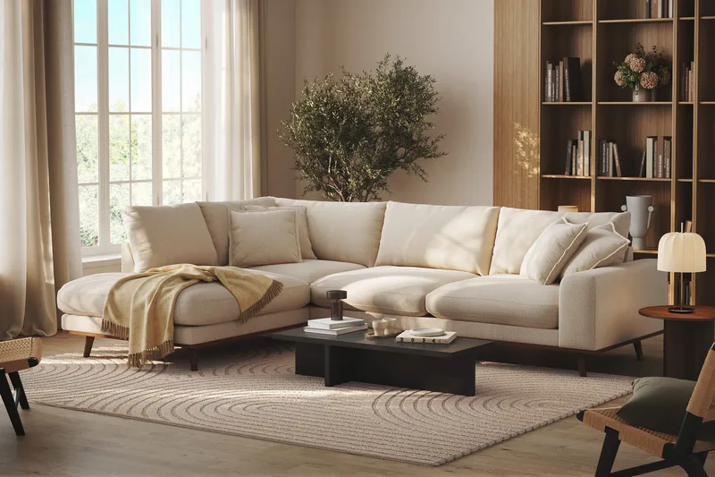 Copenhagen Premium 4-seters Venstrevendt L-formet Dyp Sjeselongsofa i Chenille - Lys beige - Møbler - Sofaer - Sofa med chaiselong