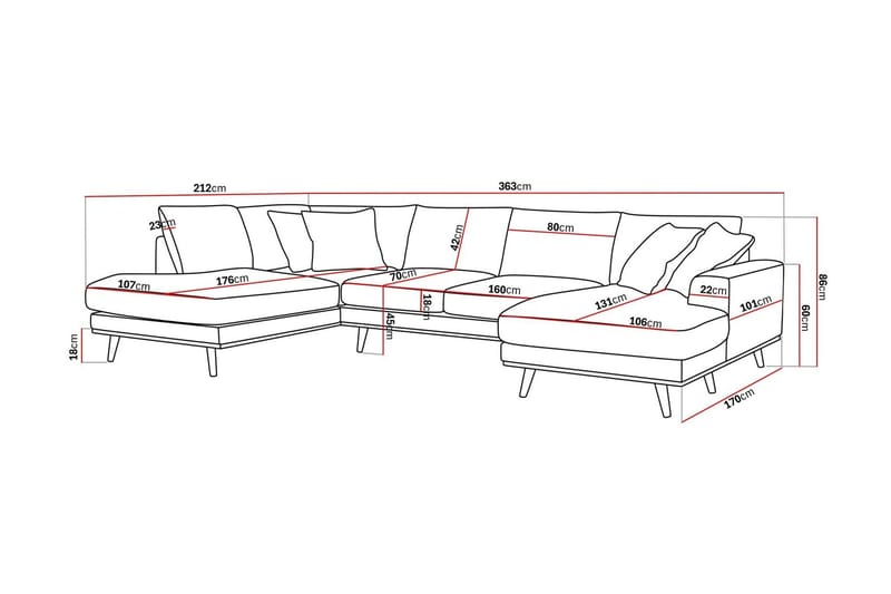 Copenhagen Premium 5-seters Venstrevendt U-formet Dyp Sofa med Divan og Sjeselong i Chenille - Grå - Møbler - Sofaer - U Sofa