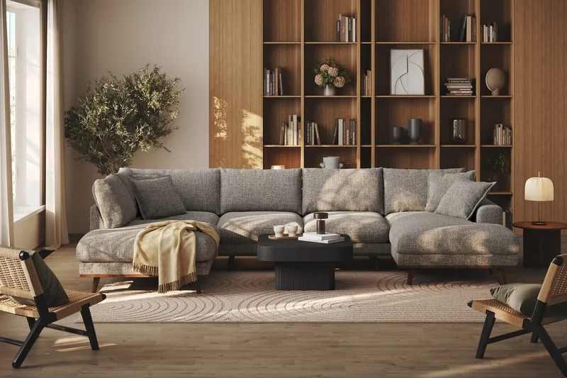 Copenhagen Premium 5-seters Venstrevendt U-formet Dyp Sofa med Divan og Sjeselong i Chenille - Grå - Møbler - Sofaer - U Sofa