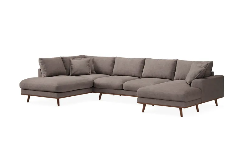 Copenhagen Premium 5-seters Venstrevendt U-formet Dyp Sofa med Divan og Sjeselong i Stof - Brun - Møbler - Sofaer - U Sofa