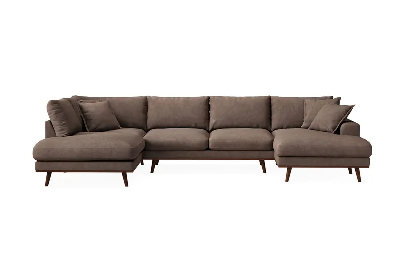 Copenhagen Premium 5-seters Venstrevendt U-formet Dyp Sofa med Divan og Sjeselong i Stof, Mørkebrun