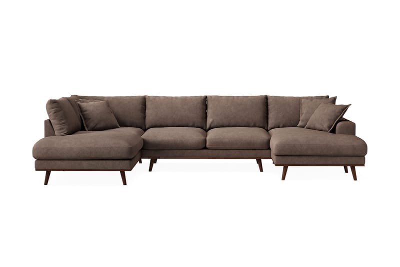 Copenhagen Premium 5-seters Venstrevendt U-formet Dyp Sofa med Divan og Sjeselong i Stof - Mørkebrun - Møbler - Sofaer - U Sofa