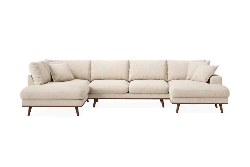 Copenhagen Premium 5-seters Venstrevendt U-formet Dyp Sofa med Divan og Sjeselong i Chenille - Beige - Møbler - Sofaer - U Sofa