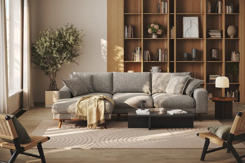 Copenhagen Premium 4-seters Venstrevendt L-formet Dyp Divansofa i Chenille - Grå - Møbler - Sofaer - Sofa med chaiselong
