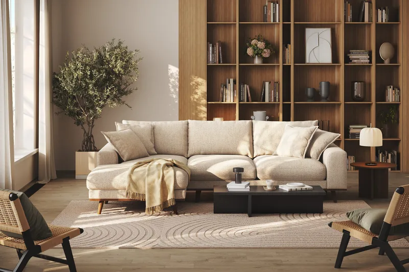 Copenhagen Premium 4-seters Venstrevendt L-formet Dyp Divansofa i Chenille - Beige - Møbler - Sofaer - Sofa med chaiselong