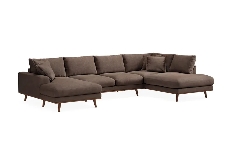 Copenhagen Premium 5-seters Høyrevendt U-formet Dyp Sofa med Divan og Sjeselong i Stof - Mørkebrun - Møbler - Sofaer - U Sofa