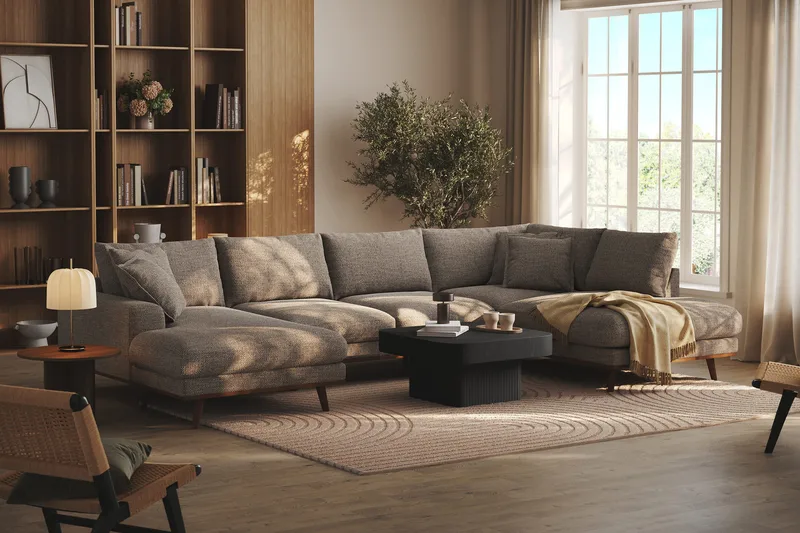 Copenhagen Premium 5-seters Høyrevendt U-formet Dyp Sofa med Divan og Sjeselong i Chenille - Brun - Møbler - Sofaer - U Sofa