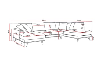 Copenhagen Premium 5-seters Høyrevendt U-formet Dyp Sofa med Divan og Sjeselong i Stof - Mørkebrun - Møbler - Sofaer - U Sofa