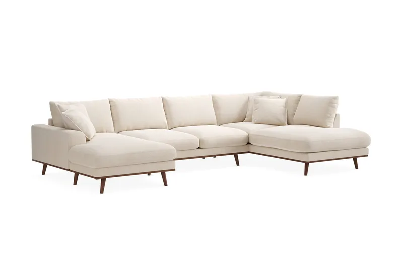 Copenhagen Premium 5-seters Høyrevendt U-formet Dyp Sofa med Divan og Sjeselong i Chenille - Lys beige - Møbler - Sofaer - U Sofa