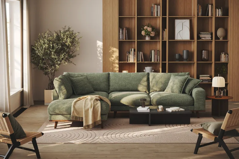 Copenhagen Premium 4-seters Venstrevendt L-formet Dyp Sjeselongsofa i Chenille - Grønn - Møbler - Sofaer - Sofa med chaiselong