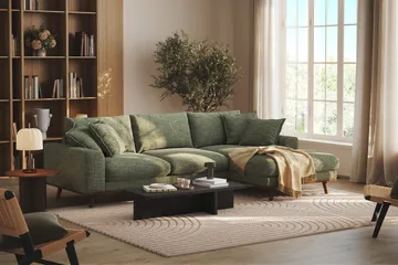 Copenhagen Premium 4-seters Høyrevendt L-formet Dyp Divansofa i Chenille - Grønn - Møbler - Sofaer - Sofa med chaiselong