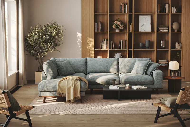 Copenhagen Premium 4-seters Venstrevendt L-formet Dyp Sjeselongsofa i Chenille - Grå/blå - Møbler - Sofaer - Sofa med chaiselong