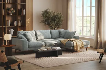 Copenhagen Premium 4-seters Høyrevendt L-formet Dyp Divansofa i Chenille - Grå/blå - Møbler - Sofaer - Sofa med chaiselong