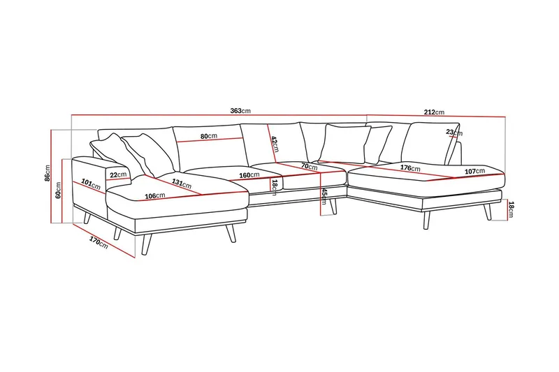 Copenhagen Premium 5-seters Høyrevendt U-formet Dyp Sofa med Divan og Sjeselong i Chenille - Grå - Møbler - Sofaer - U Sofa
