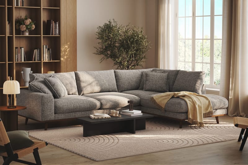 Copenhagen Premium 4-seters Høyrevendt L-formet Dyp Sjeselongsofa i Chenille - Grå - Møbler - Sofaer - Sofa med chaiselong