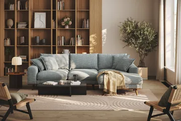 Copenhagen Premium 4-seters Høyrevendt L-formet Dyp Divansofa i Chenille - Grå/blå - Møbler - Sofaer - Sofa med chaiselong