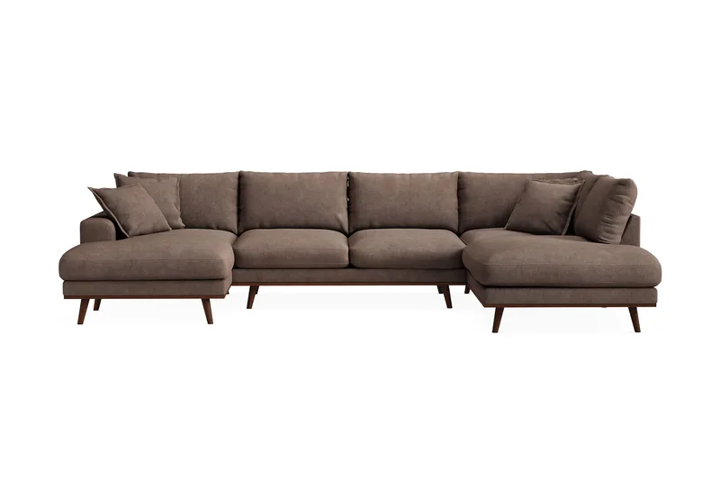 Copenhagen Premium 5-seters Høyrevendt U-formet Dyp Sofa med Divan og Sjeselong i Stof - Mørkebrun - Møbler - Sofaer - U Sofa