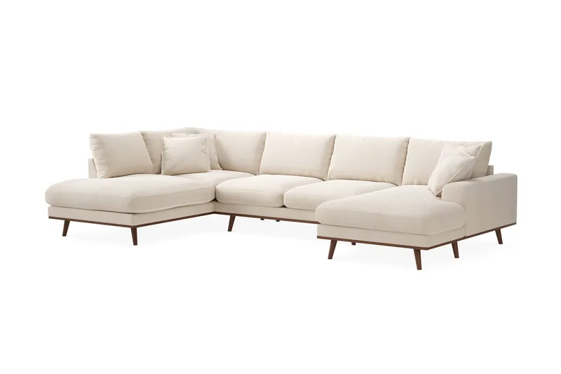 Copenhagen Premium 5-seters Venstrevendt U-formet Dyp Sofa med Divan og Sjeselong i Chenille - Lys beige - Møbler - Sofaer - U Sofa