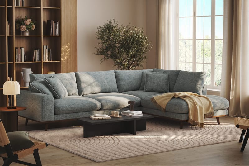 Copenhagen Premium 4-seters Høyrevendt L-formet Dyp Sjeselongsofa i Chenille - Grå/blå - Møbler - Sofaer - Sofa med chaiselong