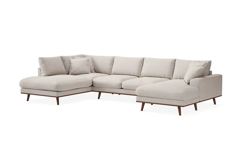Copenhagen Premium 5-seters Venstrevendt U-formet Dyp Sofa med Divan og Sjeselong i Stof - Beige - Møbler - Sofaer - U Sofa