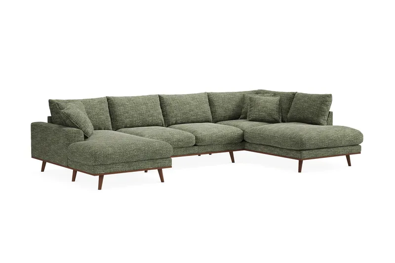 Copenhagen Premium 5-seters Høyrevendt U-formet Dyp Sofa med Divan og Sjeselong i Chenille - Grønn - Møbler - Sofaer - U Sofa