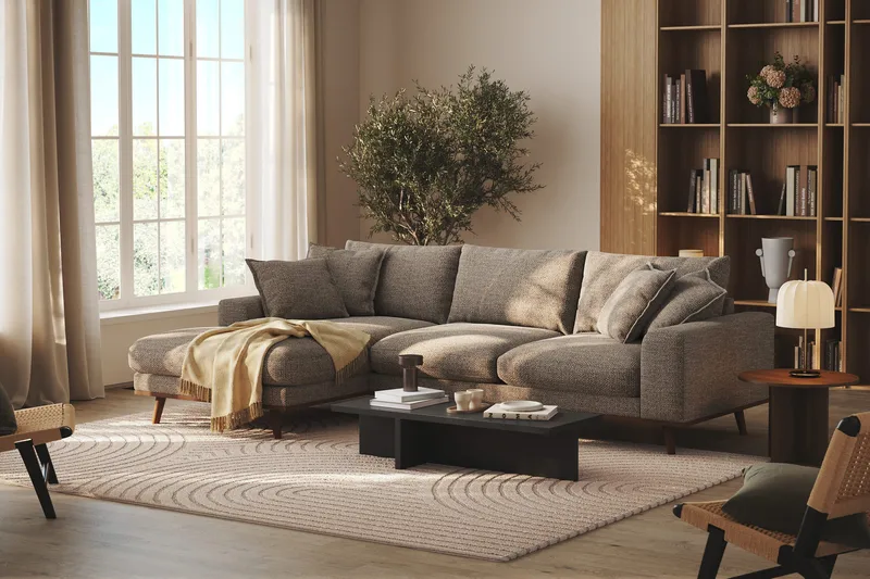 Copenhagen Premium 4-seters Venstrevendt L-formet Dyp Divansofa i Chenille - Brun - Møbler - Sofaer - Sofa med chaiselong