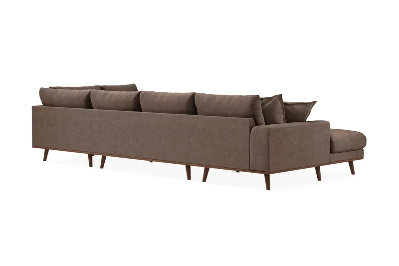 Copenhagen Premium 5-seters Høyrevendt U-formet Dyp Sofa med Divan og Sjeselong i Stof - Mørkebrun - Møbler - Sofaer - U Sofa
