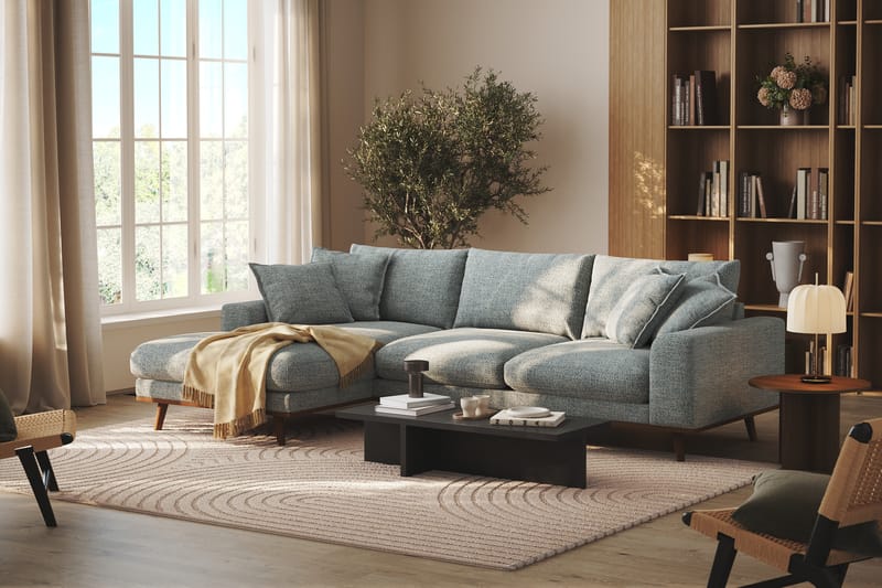 Copenhagen Premium 4-seters Venstrevendt L-formet Dyp Divansofa i Chenille - Grå/blå - Møbler - Sofaer - Sofa med chaiselong