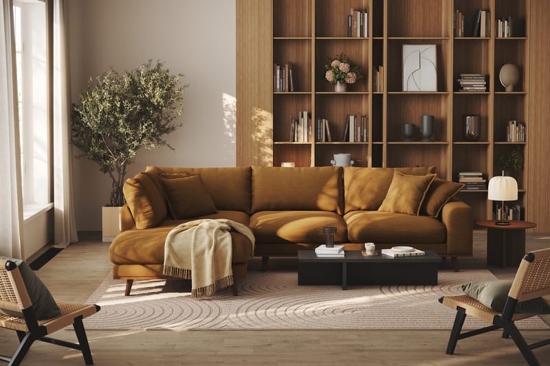 Copenhagen Premium 4-seters Venstrevendt L-formet Dyp Sjeselongsofa i Stoff - Sennepsgul - Møbler - Sofaer - Sofa med chaiselong