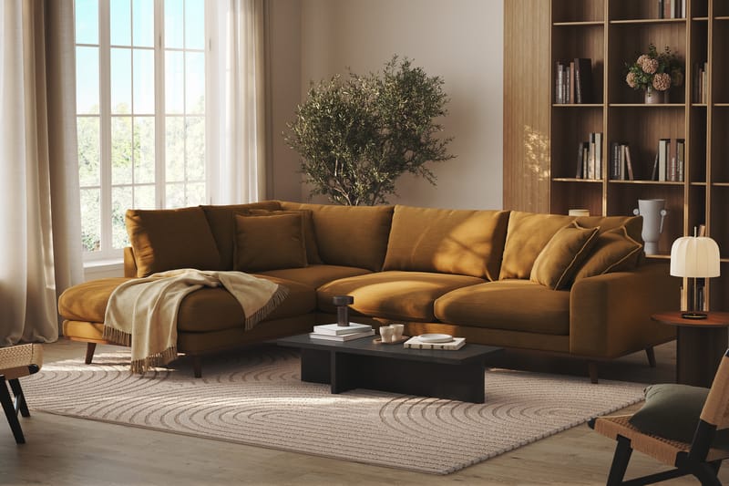 Copenhagen Premium 4-seters Venstrevendt L-formet Dyp Sjeselongsofa i Stoff - Sennepsgul - Møbler - Sofaer - Sofa med chaiselong