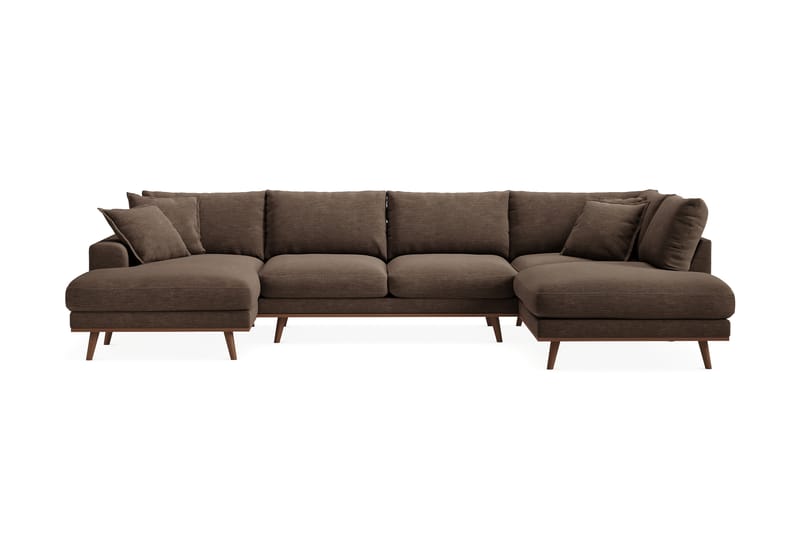 Copenhagen Premium 5-seters Venstrevendt U-formet Dyp Sofa med Divan og Sjeselong i Stoff - Brun - Møbler - Sofaer - U Sofa