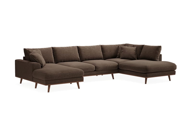 Copenhagen Premium 5-seters Venstrevendt U-formet Dyp Sofa med Divan og Sjeselong i Stoff - Brun - Møbler - Sofaer - U Sofa