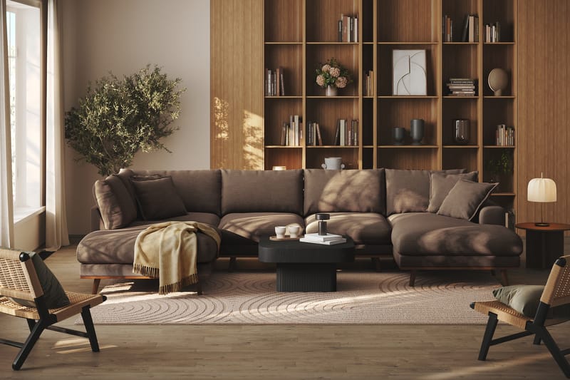 Copenhagen Premium 5-seters Venstrevendt U-formet Dyp Sofa med Divan og Sjeselong i Stoff - Brun - Møbler - Sofaer - U Sofa