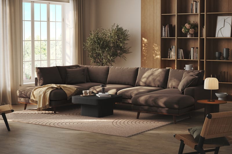 Copenhagen Premium 5-seters Venstrevendt U-formet Dyp Sofa med Divan og Sjeselong i Stoff - Brun - Møbler - Sofaer - U Sofa