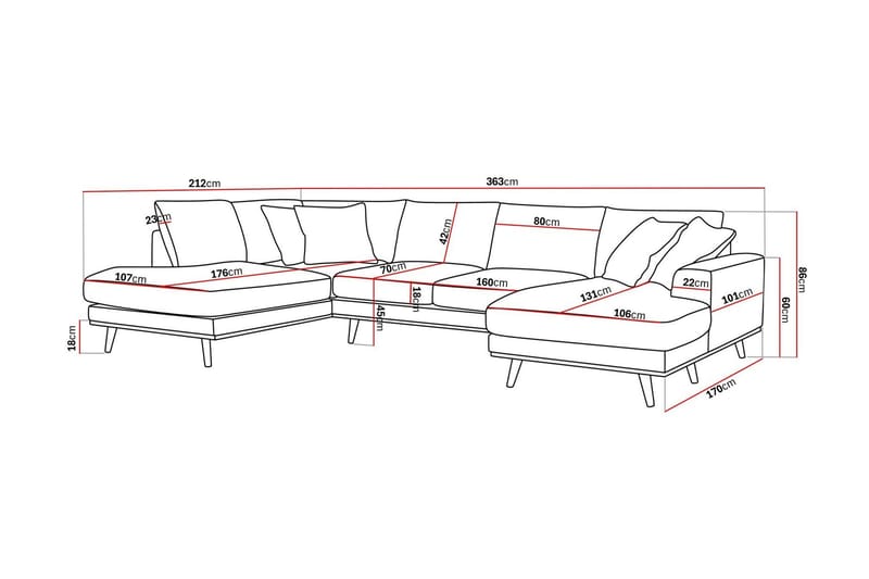 Copenhagen Premium 5-seters Venstrevendt U-formet Dyp Sofa med Divan og Sjeselong i Chenille - Grå/blå - Møbler - Sofaer - U Sofa