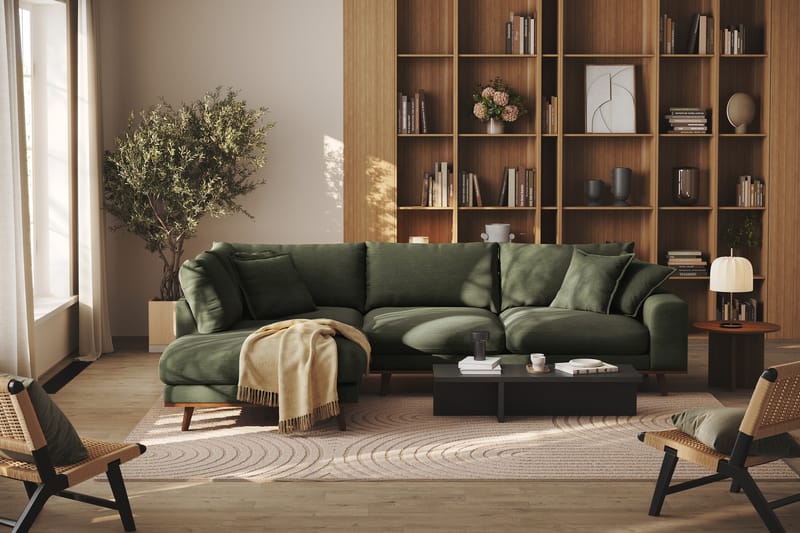 Copenhagen Premium 4-seters Venstrevendt L-formet Dyp Sjeselongsofa i Stoff - Grønn - Møbler - Sofaer - Sofa med chaiselong