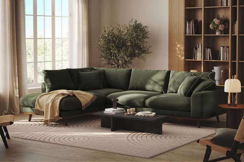 Copenhagen Premium 4-seters Venstrevendt L-formet Dyp Sjeselongsofa i Stoff - Grønn - Møbler - Sofaer - Sofa med chaiselong