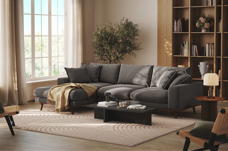 Copenhagen Premium 4-seters Venstrevendt L-formet Dyp Divansofa i Stoff - Mørk grå - Møbler - Sofaer - Sofa med chaiselong
