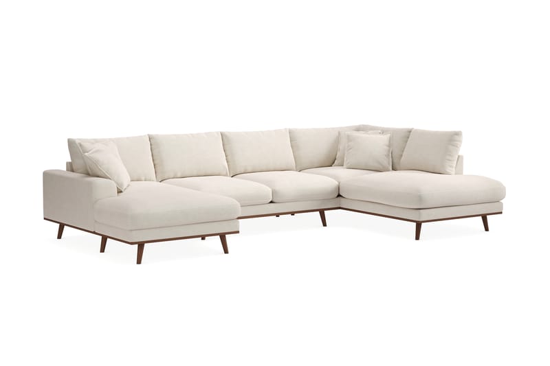 Copenhagen Premium 5-seters Venstrevendt U-formet Dyp Sofa med Divan og Sjeselong i Stoff - Lys beige - Møbler - Sofaer - U Sofa
