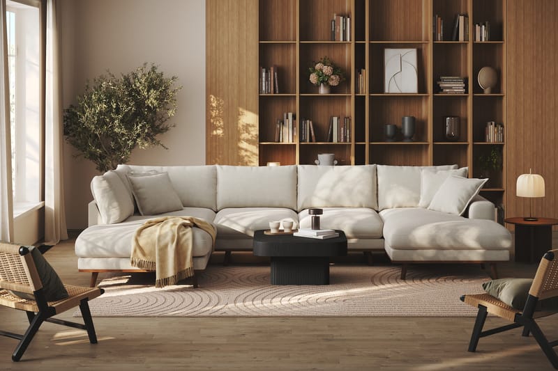 Copenhagen Premium 5-seters Venstrevendt U-formet Dyp Sofa med Divan og Sjeselong i Stoff - Lys beige - Møbler - Sofaer - U Sofa