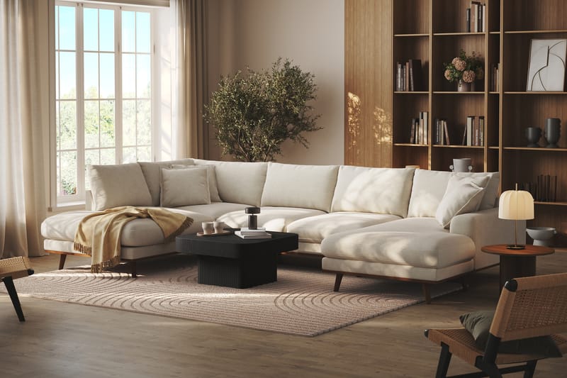 Copenhagen Premium 5-seters Venstrevendt U-formet Dyp Sofa med Divan og Sjeselong i Stoff - Lys beige - Møbler - Sofaer - U Sofa