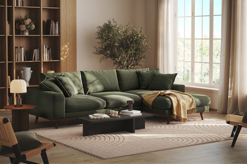 Copenhagen Premium 4-seters Høyrevendt L-formet Dyp Divansofa i Stoff - Grønn - Møbler - Sofaer - Sofa med chaiselong