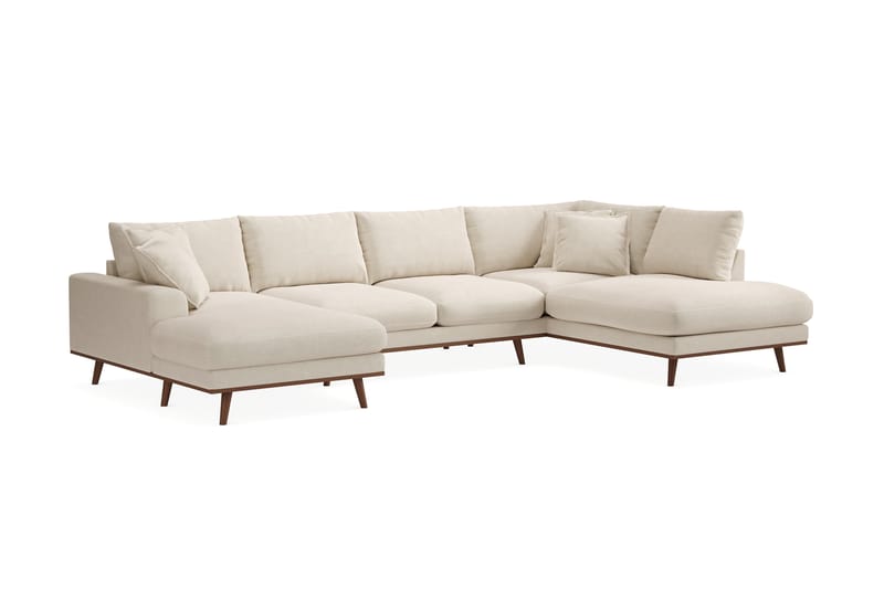 Copenhagen Premium 5-seters Venstrevendt U-formet Dyp Sofa med Divan og Sjeselong i Stoff - Beige - Møbler - Sofaer - U Sofa