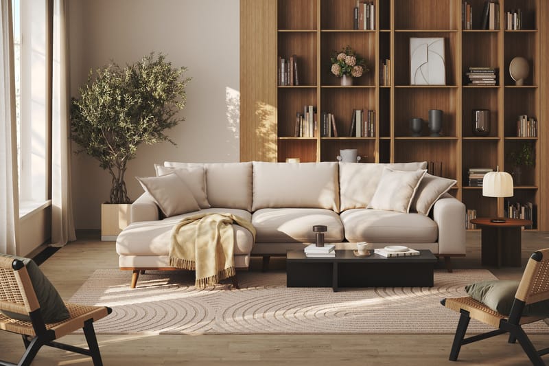 Copenhagen Premium 4-seters Venstrevendt L-formet Dyp Divansofa i Bouclé - Lys beige - Møbler - Sofaer - Sofa med chaiselong